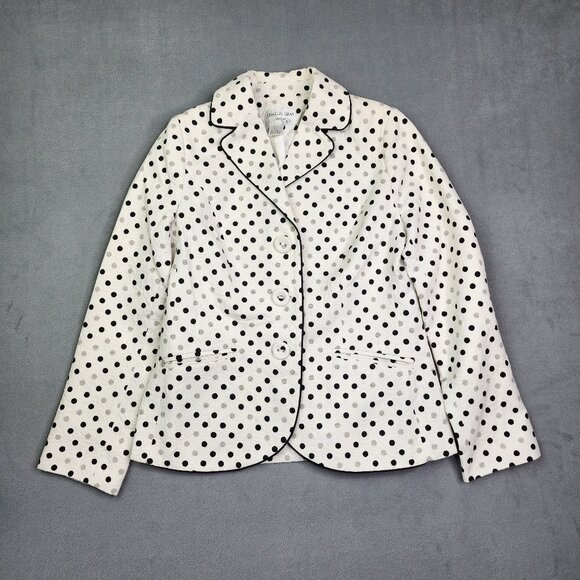 Charles Gray London Blazer Suit Jacket Womens Size Small White Polka Dot - Picture 1 of 8